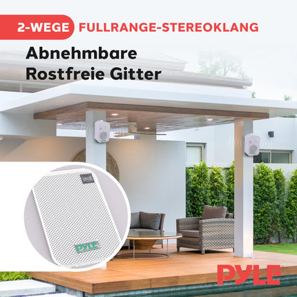 Pyle kahesuunaline kõlarikarp veekindlaks väliskõlariks ja sisekõlariks seintele, lagedele ja nurkadesse – 300W väliskõlarikarp, veekindel ja hõlpsasti paigaldatav. Tugev ja kompaktne kõlarikarp, 9 cm, valge.