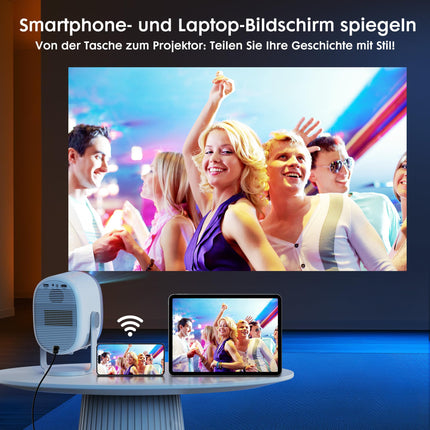Projektor【360° pööratav/automaatne trapetsikorrektuur/e-fookus】 WiFi Bluetooth-projektor Full HD 1080P toega, 500ANSI kaasaskantav miniprojektor kodukino/õue mobiiltelefoni jaoks, tolmukindel LED-projektor, 50% suum