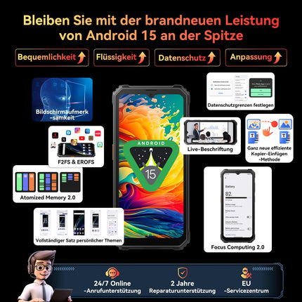 Blackview BV4800SE Andriod 15 Outdoor Handy Ohne Vertrag, 12GB+64GB/2TB TF, Gemini AI 90Hz 6.56" Display Outdoor Smartphone Ohne Vertrag, 16MP+8MP Octa-Core NFC, IP69K Buastellenhandy