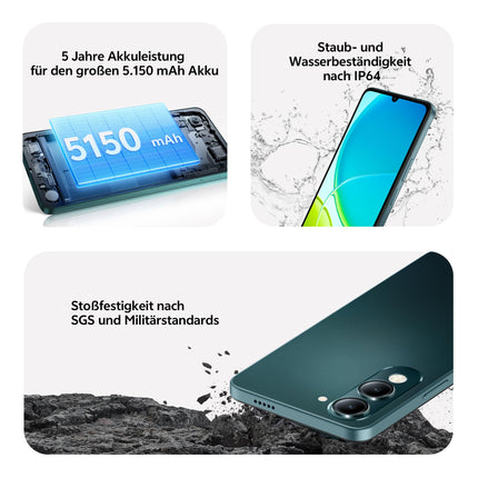 VIVO Y04 Smartphone, 6G + 128G, 6.74” 90Hz LCD Display, 5150 mAh Battery, 200% Super Loud Audio, 10x High Intensity Flashlight, AI Image Processing, IP64, Dual SIM, MicroSD Supported