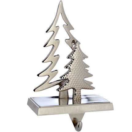 WeRChristmas Christmas stocking holder, Christmas tree motif, 19 cm, silver-plated metal