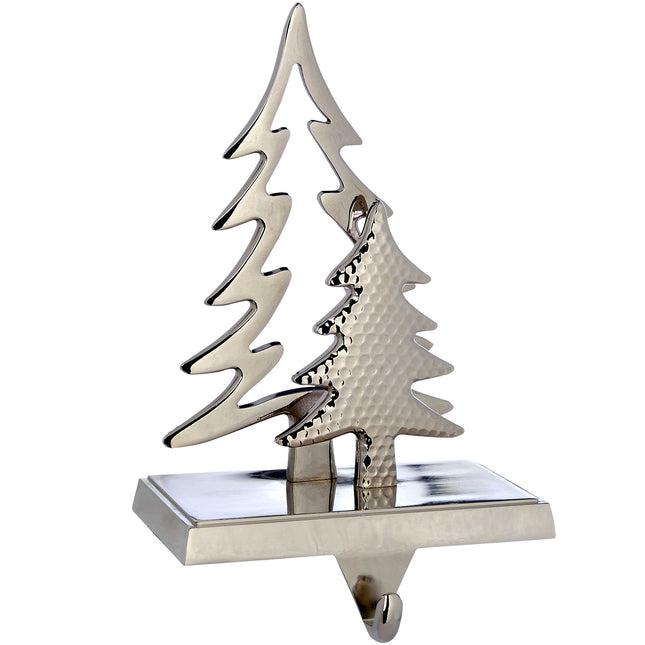 WeRChristmas Christmas stocking holder, Christmas tree motif, 19 cm, silver-plated metal
