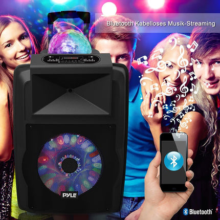 Pyle Partybox, suur Bluetooth-kõlar, 700W Boombox laetavate akude ja mikrofonikomplektiga, kaasaskantav muusikakarp, karaokekarp värvilise LED-valgusega, PA-süsteem USB, SD, FM, BT, AUX, käepideme ja ratastega