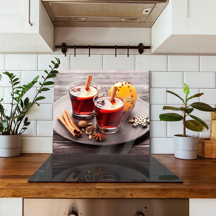Aromatic mulled wine with cinnamon. Hob cover &amp; splash guard made of real glass | For hobs | 60x52 cm