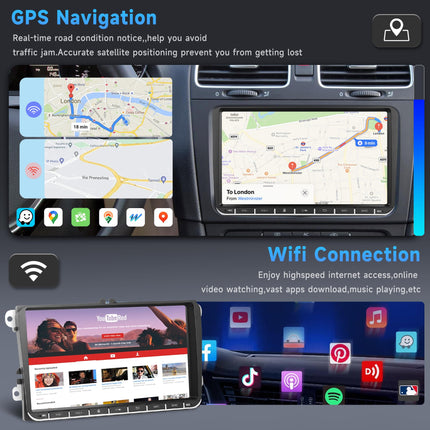 2G+64G Android autoraadio VW Golf 5 6 Passat Polo Tiguan Touran Caddy Skoda Seat jaoks koos Carplay Android Auto-ga, 9-tolline puutetundliku ekraaniga autoraadio GPS-navigatsiooniga Bluetooth FM/RDS WiFi EQ tahavaatekaamera