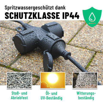 greate 3fach Verlängerungskabel 10 Meter aussen - Verlängerungskabel außen wasserdicht IP44-3 Fach Mehrfachsteckdose Verlängerung für Aussenbereich 10m 3500 W, Outdoor Extension Cord Waterproof