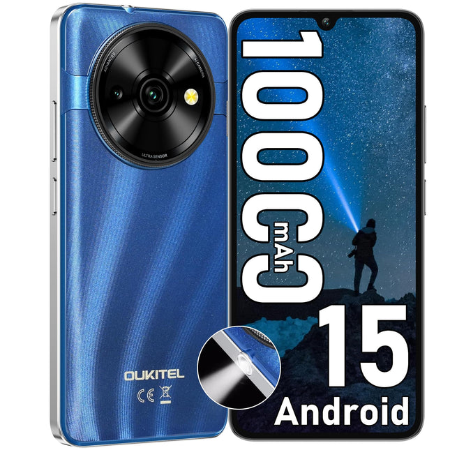 OUKITEL C59 Android 15 nutitelefon ilma lepinguta, 10000mAh mobiiltelefon odav, 16GB + 128GB mobiiltelefon ilma lepinguta, 6,88" HD+ SIM-kaardita mobiiltelefonid 120LM taskulamp, 13MP + 5MP, kahekordne 4G SIM/sõrmejälg/OTG/näotuvastusega