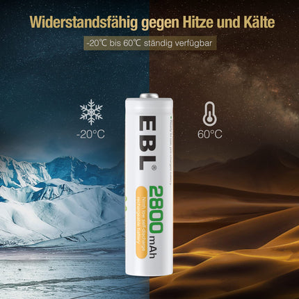 EBL AA Mignon 2800mAh laetavad akud, 16 tükki - laetavad AA-akud, pikk laadimistsüklite arv, madal isetühjenemine, komplektis akukarp