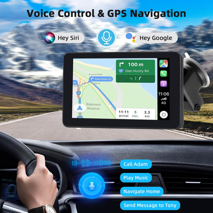 Wireless Carplay Display with Apple Carplay &amp; Android Auto, 7 inch Portable Car Radio with Screen, Car Navigation Devices with Bluetooth, Mirror Link, Voice Control, Navigation, FM, AUX