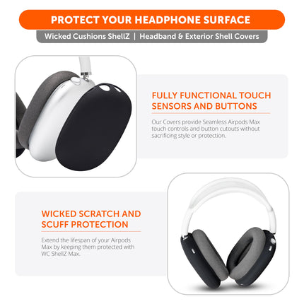 WC ShellZ Max – Protective earphone outer shells for Airpods Max by Wicked Cushions | Made of high-quality silicone | Black