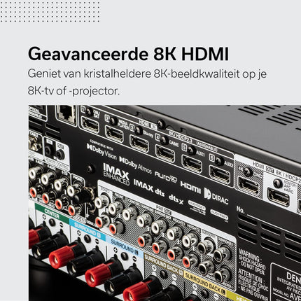 Denon AVC-X3800H 9.4-kanaliga AV-ressiiver, võimendi Auro-3D, Dolby Atmos, DTS:X, 6" 8K sisendid ja 3 väljundit, Bluetooth, AirPlay 2, HEOS Multiroom, Alexa ühilduv, must