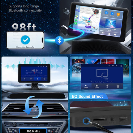 Wireless Carplay &amp; Android Auto Display, Portable Car Radio with 7 inch HD IPS Touchscreen Carplay Display with Android Auto Airplay Android Cast Air Drop Bluetooth/FM Transmission/AUX/Video Website 7-32V
