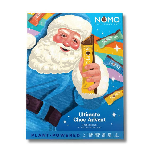 NOMO segaminibatoonide advendikalender 2024-320g - allergeenivaba jõulud - laktoosivaba, gluteenivaba, pähklivaba, munavaba - Rainforest Alliance sertifitseeritud - 100% vegan