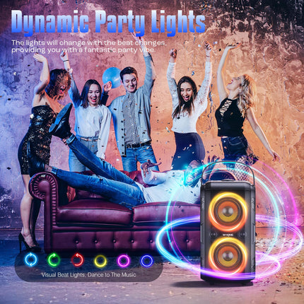 W-KING 180W PEAK Bluetooth Speaker Box Large Party Loud Music Box Bluetooth Boom Box Wireless with 80W Natural Deep Bass/4 Drivers 2*4.04'' Woofer Huge 105dB Sound/IPX5/LED/24H/USB/TF/AUX/EQ
