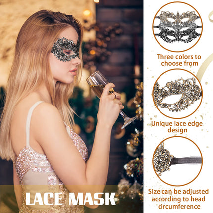 Chalyna 3-pakk pitsist maskeraadimaske, silmamask naistele, tüdrukutele, näole, Veneetsia balli peokostüüm, halloween (retro stiilis)