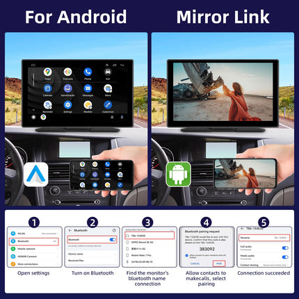 Hodozzy Portable Car Radio Wireless CarPlay Display Android Auto, Airplay Mirror Link, 9 Inch Touchscreen Monitor CarPlay Screen with Bluetooth, AUX/FM/SD Card, Car Multimedia Player with Camera