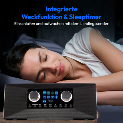 MEDION P85333 internetiraadio DAB+ funktsiooniga (Wi-Fi, FM, Spotify Connect, Amazon Music, DLNA, USB, kõrvaklapipesa, AUX, stereo RCA liiniväljund, unetaimer) must