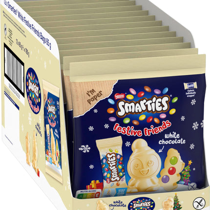 Nestlé SMARTIES Festive Friends White jõulufiguurid valge šokolaadiga, väike jõulukink värviliste SMARTIES Minidega, 12 tk pakis (12 x 65 g)