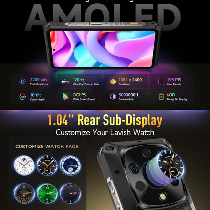 Ulefone Armor 28 Ultra 5G Outdoor Handy AI Smartphone mit Wärmebildkamera, 32GB+1TB, Dimensity 9300+ Baustellenhandy mit AMOLED Heckdisplay 6.67” FHD+, 10600mAh/120W, 50MP+64MP Nachtsicht, IP68/WiFi 7