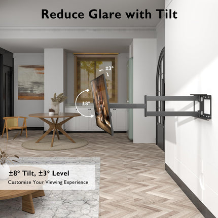 BONTEC teleri seinakinnitus 1040 mm ekstra pika liigendvarrega 32–75-tollistele LCD/LED/OLED lameekraanidele kuni 60 kg kaaluga, kallutatav, pööratav ja pööratav, telerikinnitus, max VESA 600 x 400 mm
