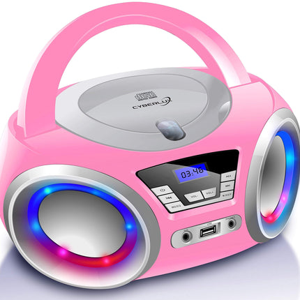Cyberluxi CD-mängija LED-valgustusega, kõrvaklapipesaga, kaasaskantav stereoraadio, lasteraadio, stereosüsteem, USB, CD/MP3-mängija, FM-raadio, kõrvaklapipesa, Aux-sisend Pretty Kitty Pinkis