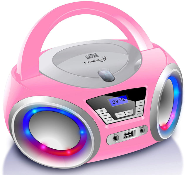 Cyberluxi CD-mängija LED-valgustusega, kõrvaklapipesaga, kaasaskantav stereoraadio, lasteraadio, stereosüsteem, USB, CD/MP3-mängija, FM-raadio, kõrvaklapipesa, Aux-sisend Pretty Kitty Pinkis