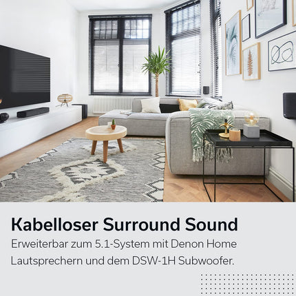 Denon Home Sound Bar 550 kompaktne kodukino soundbar koos Dolby Atmose, DTS:X, sisseehitatud Alexa, WiFi, Bluetoothi, AirPlay 2, sisseehitatud HEOSi, HDMI eARC, 4K Ultra-HD, Dolby Visioni, HDR10-ga, must
