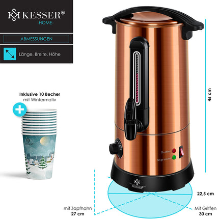 KESSER® hõõgveinikann 10L roostevabast terasest, sh 10 tassi hõõgveinikann termostaadiga, hõõgveinisüst, kuumade jookide masin, veekeetja, kuumaveejaotur, säilitusmasina täitetaseme indikaator, kraan