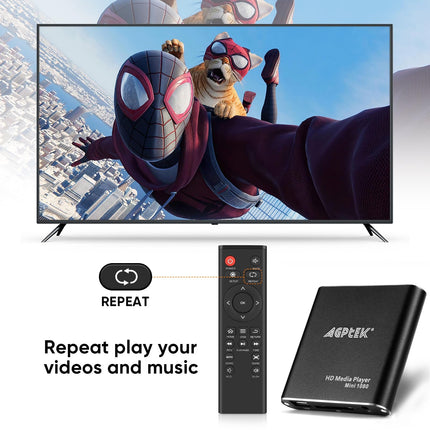 AGPTEK Mini 1080P Full HD digitaalne meediapleier kaugjuhtimispuldiga MP3, WMA, OGG, AAC, FLAC, APE, AC3, DTS, ATRA jaoks - toetab HDMI CVBS ja YPbPr videoväljundit (must).