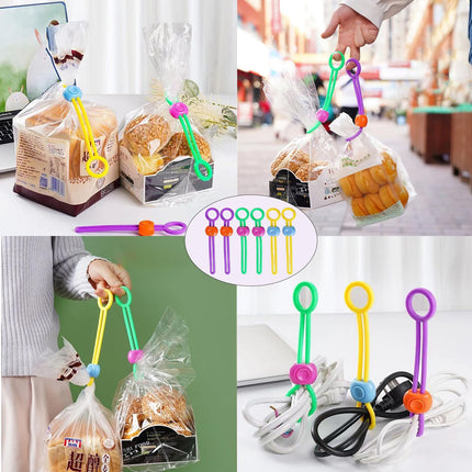 Reusable cable ties, 12 PCS bag clips silicone multiple colors clips food clips for bags for sealing freezer bags snacks nuts coffee