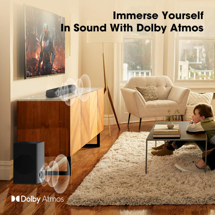 LEADSIGN Soundbar for TVs with Dolby Atmos, Wired Subwoofer, 3D Surround Sound System, 2.1CH Home Theater TV Speaker, 120W Sound Bar with 4 EQ Modes