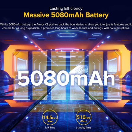 Ulefone Armor X8 Outdoor Smartphone without Contract, 4GB+64GB, 256GB External SD, Android 10 Mobile Phone IP68 Waterproof, 13MP Triple Camera Underwater, 5080mAh Battery, NFC Fingerprint, 5.7'' HD+ Black