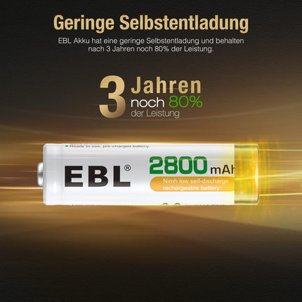 EBL AA patarei 2800 mAh 20 tk - suure mahutavusega Mignon NI-MH laetavad akud