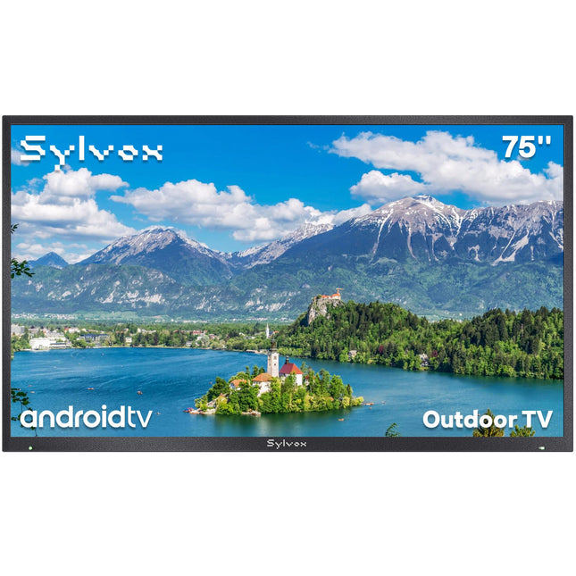 SYLVOX 75-tolline õueteler - 4K UHD nutikas Android-teler, 2000 niti, IP55 veekindel, päikesevalguses loetav - häälassistendi ja ekraanipeegeldusega - ideaalne basseiniäärde, aeda, terrassile