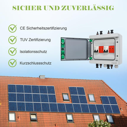 SROCHN ülepingekaitse PV DC 32A 1000V piksekaitselüliti IP65 veekindel 2 stringi 8 mooduliga päikesepaneelide ühenduskarp