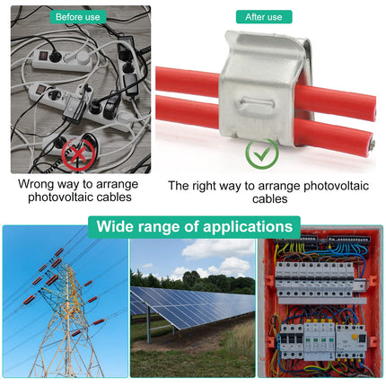 200-osaline roostevabast terasest kaabliklambrite komplekt, 20,8x18,2 mm päikesepaneelide kaabliklambrid, kahekordsed fotogalvaanilised kaabliklambrid elektrikaablite haldamiseks