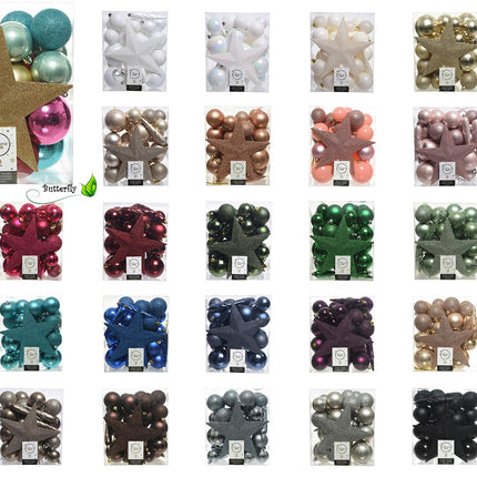 Christmas-Decorations 33-piece set of plastic Christmas balls mix with star tip black