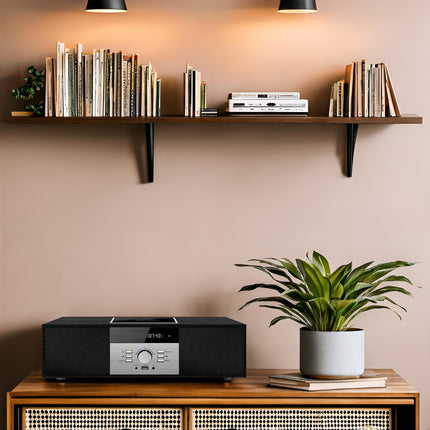 Kompaktsed süsteemid Nostalgiline Bluetooth-stereosüsteem koju, WISCENT Vintage Micro HiFi Systems CD-mängija, Bluetooth-heli voogedastusega, FM-raadio, USB-port, Aux-sisend, kõrvaklapipesa