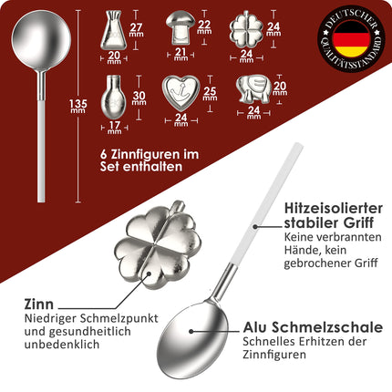 WEIDEBACH® Pewter Casting Set [VERSION 2024] 6 Figures, Lead Casting Alternative including Book with over 500 Interpretations, Non-toxic Pewter Casting as a New Year's Eve Game, Environmentally Friendly Pewter Casting Set, New Year's Eve