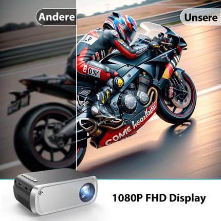 Miniprojektor, mobiilne, kaasaskantav projektor 1080p UHD juhtmevaba peegeldav ekraan nutitelefoni/lauaga, komplektne TV-pulk/PS5/PC/Android/IOS sise- ja välistingimustes kasutamiseks