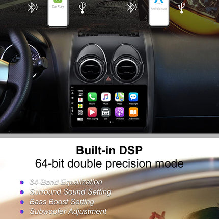 SXAUTO Android 14 - [6G+128G] - IPS autoraadio sobib Nissan Qashqai J10-le (2006-2015) - sisseehitatud juhtmevaba Carplay/Android Auto/DSP - kaamera + mikrofon - DAB SWC WiFi kiire käivitusega 360-kaamera 4G - 2 DIN 9-tolline