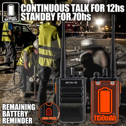 Retevis RB646 IP67 veekindel raadiosaatja, PMR446 kaasaskantav väike kahesuunaline raadio, VOX hädaolukorra USB-laadija, pihuraadio ehitusplatsidele (must, 4 tk pakis)