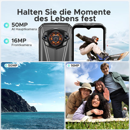 DOOGEE S Punk Pro õuetelefon 20GB+512GB/2TB, 128dB kõlar, 10800mAh/33W õuetelefon ilma lepinguta Android 14, 6.6'' FHD+ ehitusplatsi telefon LED-valgusefektiga 50MP+16MP/kaks SIM-kaarti/NFC/OTG