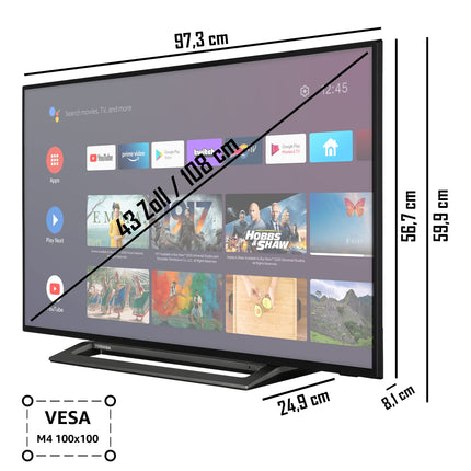 Toshiba 43LA3B63DGW 43-inch TV/Android Smart TV (Full HD, HDR, Google Play Store, Google Assistant, Triple Tuner, Bluetooth) [2023]