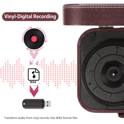 Plaadimängija kõlarite ja Bluetooth 5.4-ga | 33/45/78 p/min vinüülplaadimängija | USB digiteerija, RCA/AUX, kandekott (retrodisain) (punane)