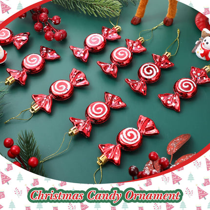 Threan 12 Christmas Tree Candy Christmas Tree Decorations Candy Glittering Hanging Christmas Candy Ornaments Candy Canes Decoration with Golden Ropes (Red)