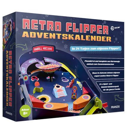FRANZIS 67210 - Retro Pinballi advendikalender, ehita oma täisfunktsionaalne pinballimasin 24 päevaga, plastikvaba, lastele vanuses 8 aastat ja vanemad.