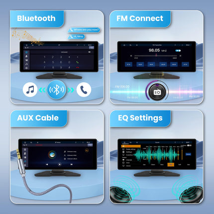 Rimoody kaasaskantav autoraadio juhtmevaba Carplay Android Auto ekraan, 10,26-tolline HD puutetundlik kaasaskantav autoraadio ekraan AirPlay Android Cast Bluetooth/FM-saatja/EQ/AUX/hääljuhtimine/USB 7-32V