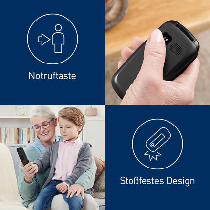 Panasonic KX-TU446EXB seenioridele mõeldud lepinguta mobiiltelefon (SOS-hädaabikõne nupp, põrutuskindel, häälevõimendi, suured eraldi klahvid, suur fondi ja numbrite ekraan, valgus, 2,4-tolline värviline ekraan, klapiga telefon, must)
