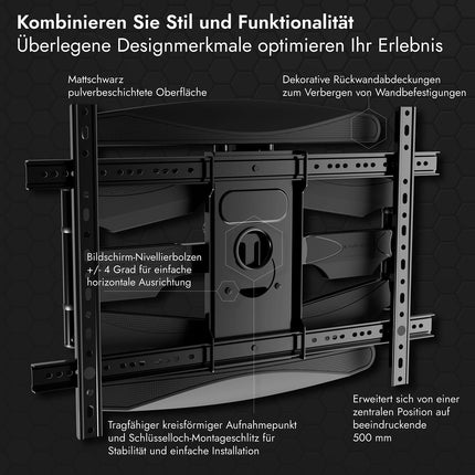 Invisioni teleri seinakinnitus 37–75-tollistele ekraanidele, pööratav, kallutatav ja pikendatav telerikinnitus lamedatele ja kumeratele teleritele, maksimaalne kaal 50 kg, VESA 200x100 mm kuni 600x400 mm (DXL-DE-IA)